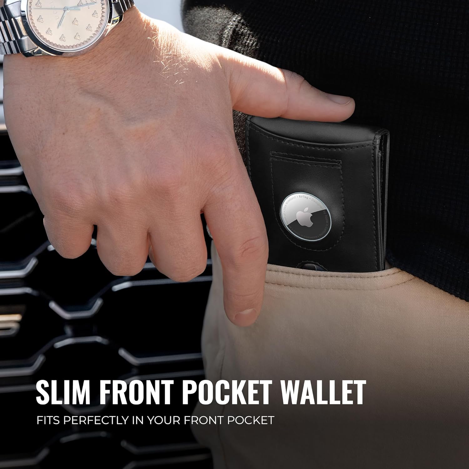 Kingly Trace Airtag Wallet for Men - Smart RFID Blocking Leather Wallet with Airtag Holder & Money Clip - Minimalist Trackable Design with Pull Tab - Secure Wallets - Image 3