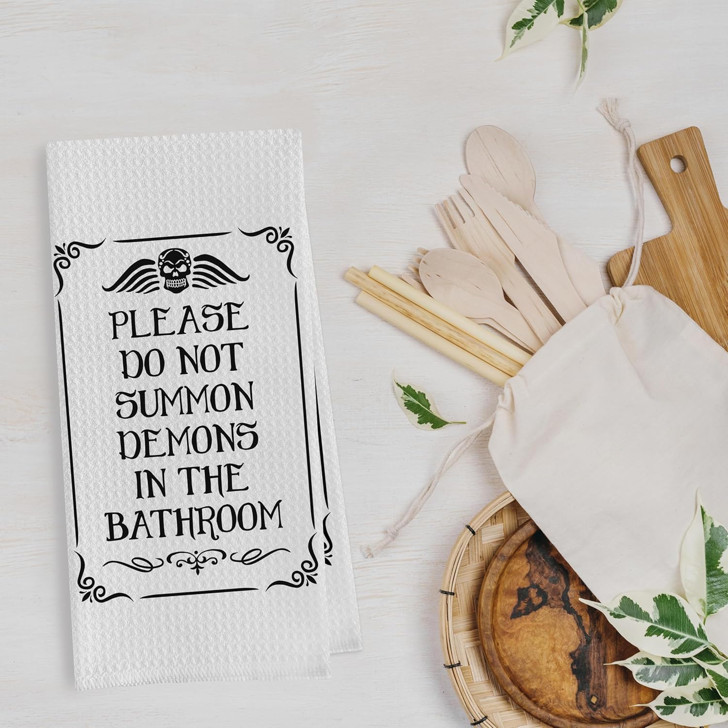 Halloween Bathroom Towels Decor - Gothic Home Decorative Waffle Weave Hand Towels for Bathroom, Retro Funny Gothic Home Decor (16×24 Inches) - Image 3