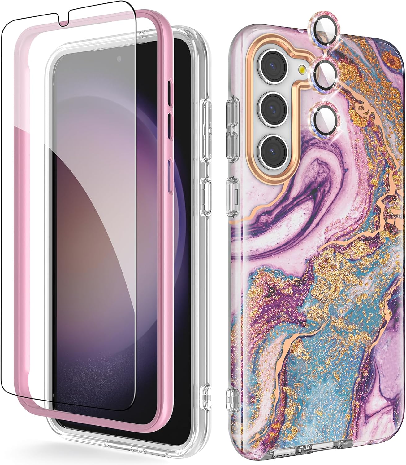 Compatible with Samsung Galaxy S23 Plus Case, Slim Stylish Design for Women, 360 Degree Protection, [with Screen Protector + Camera Lens Bling Cover] Dropped 3000 Tests, Star Purple