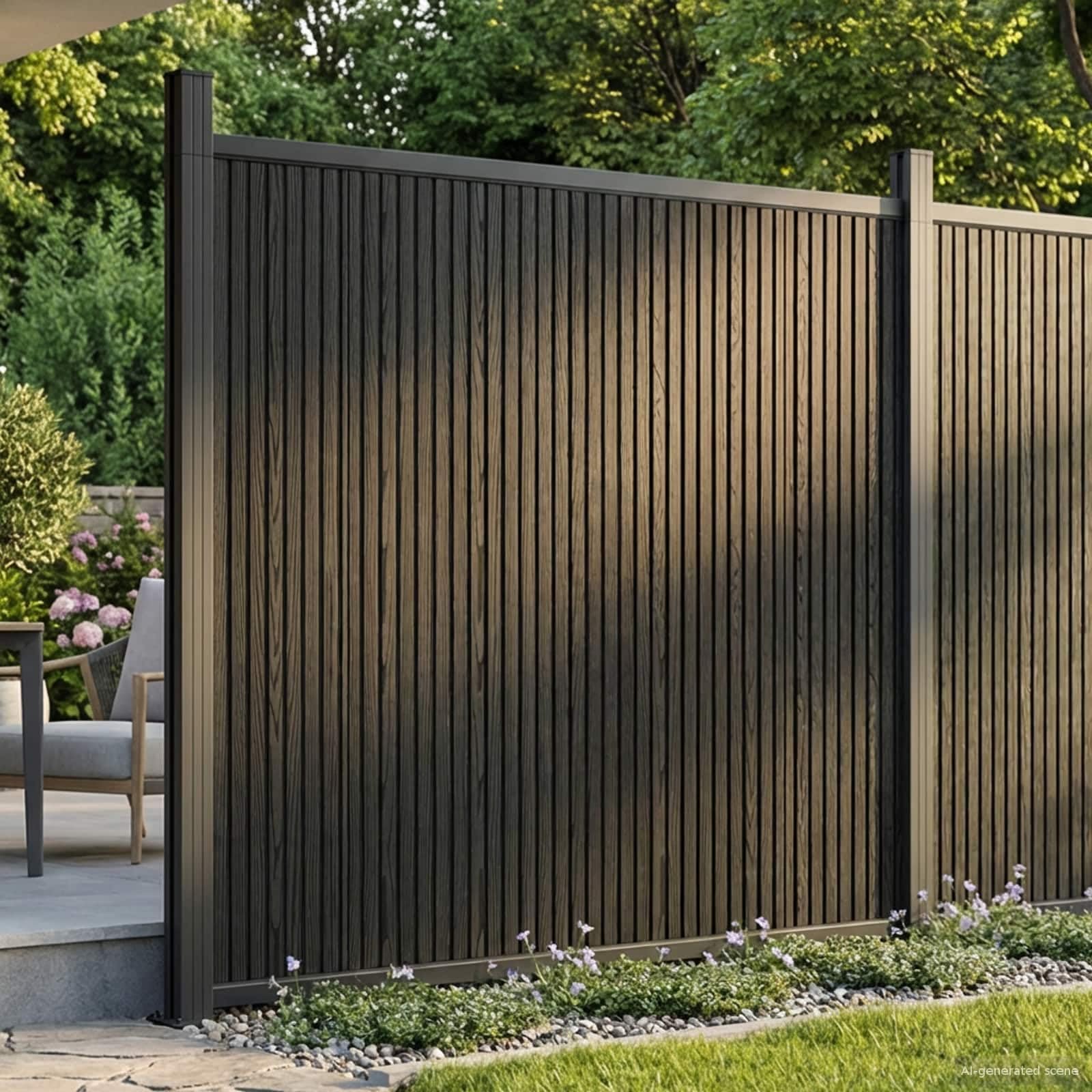 Panneau de clôture en WPC et aluminium noir pour jardin terrasse balcon clôture brise-vue rigide facile à assembler robuste et durable pour extérieur