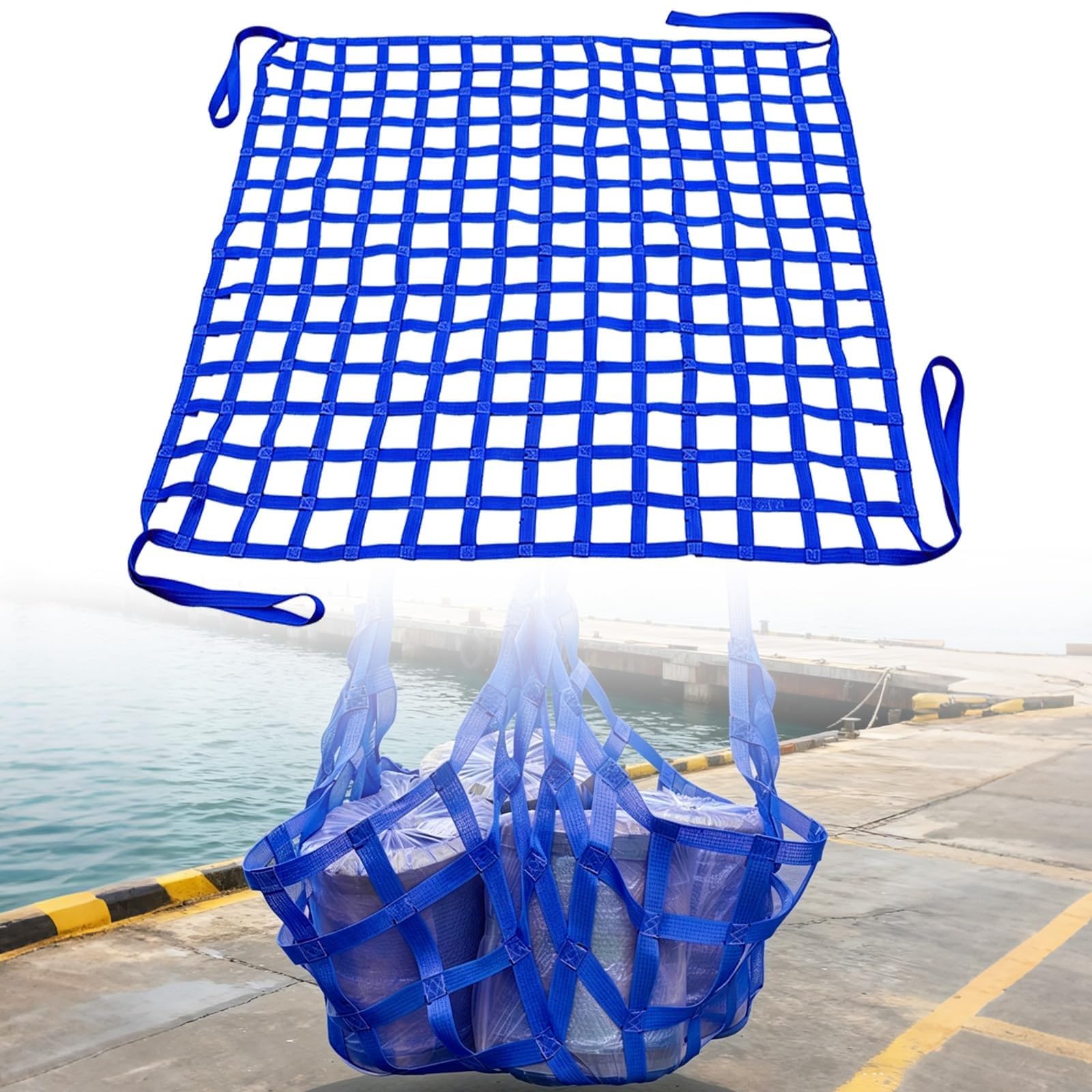 Red De Elevación De Carga, Red De Elevación De Poliéster con 4 Correas En Las Esquinas, Red De Seguridad para Movimiento(1.5 X 1.5M/Mesh 10cm/Load 2t)