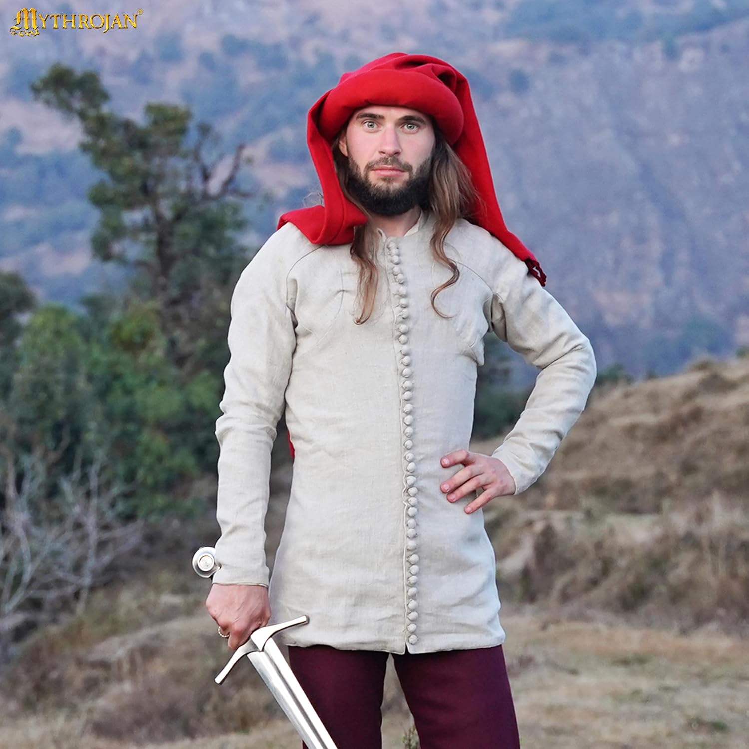 Mythrojan Charles de Blois Pourpoint for Men, Medieval Arming Doublet, 14th Century Gambeson for LARP, Reenactment & Costume