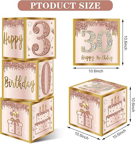 Miniatura 2 de Guiruiy 3 cajas de decoración de cumpleaños número 30 para mujer, cajas de globos de cumpleaños de 30 años rosa dorado rosa para suministros de