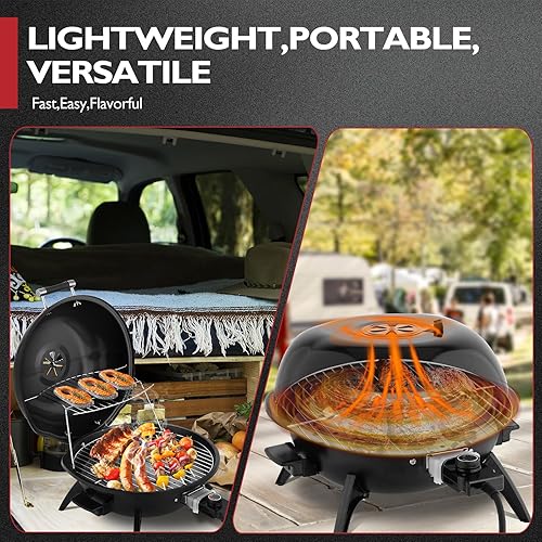 Miniatura 7 de ROVSUN Parrilla eléctrica de mesa de 1600 W con control de temperatura, parrilla de acero inoxidable 304 negra con diseño de doble capa, portátil y