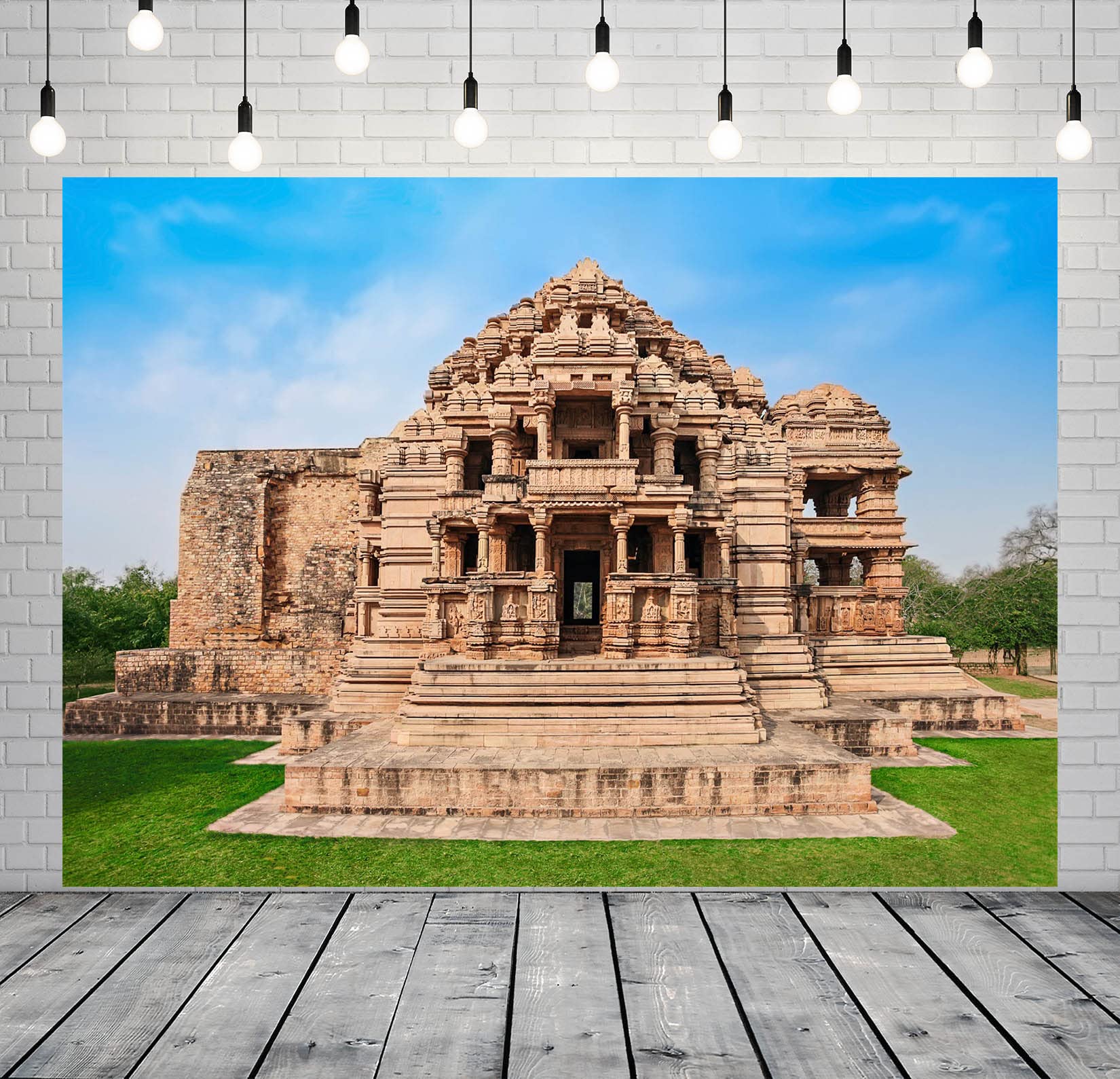 Loccor Fabric 9x6ft Hindu Temple Backdrop SAS Bahu Temple Ancient Indian Photography Background Gwalior City Diwali Religious Landmark Festival Holiday Travel Party Decorations Video Photo Props