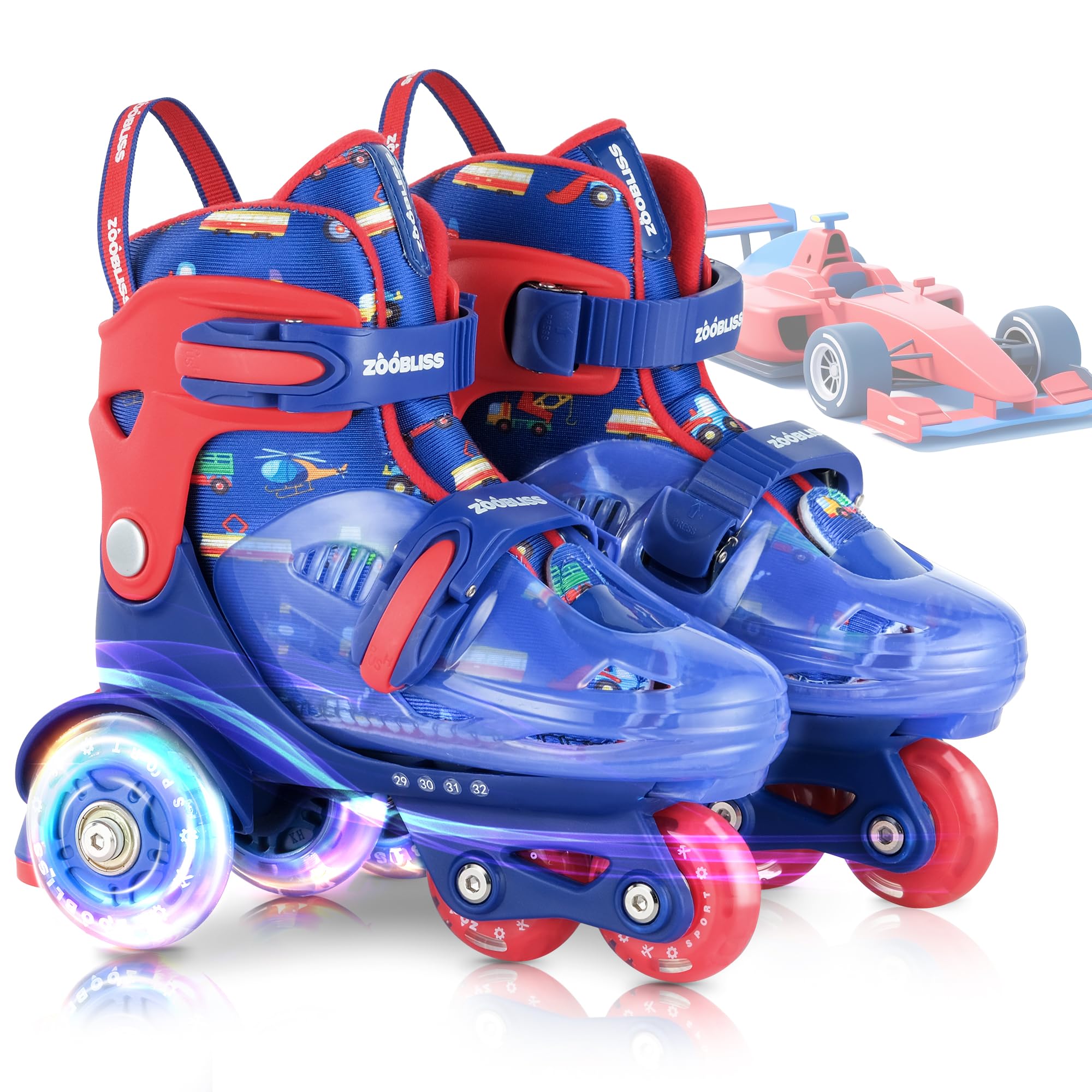Kids Roller Skates for Beginners - ZOOBLISS Toddler Roller Skates for Boys and Girls Ages 3-7 with Light-Up Wheels & 4 Adjustable Sizes, Tri-Wheel Training Skates for Kids