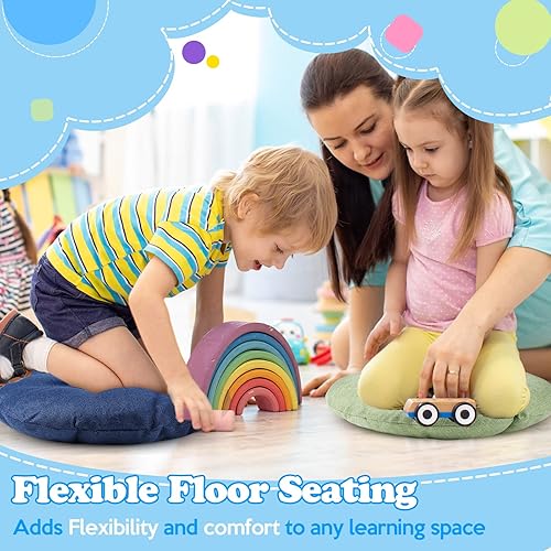 Miniatura 63 de Fumete 8 cojines redondos de piso de 16 pulgadas para niños y niños pequeños, cojín de suelo flexible para muebles de aula, para el hogar, Azul real