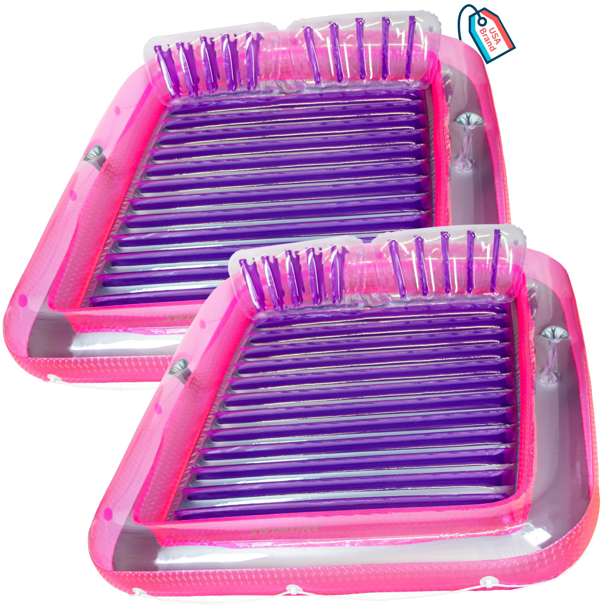 SWIMLINE Original Suntan Tub Double XL Classic Inflatable Floating Lounge for Two Pink Purple 2-Pack | Personal Tanning Pool Hybrid Lounge | 2 Adjustable Pillows | Fill with Water | Tanning Design