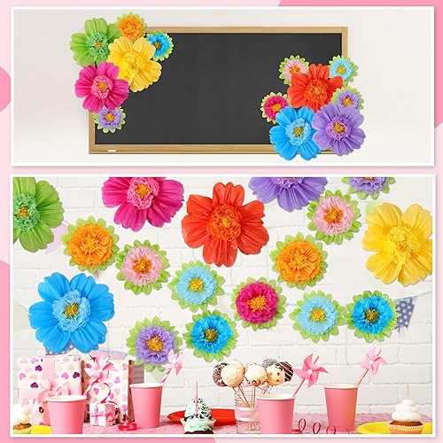 Miniatura 5 de TaoBary 48 pompones de papel de seda grandes y coloridos de 20 pulgadas, decoraciones de cumpleaños mexicanos para pared, boda, telón de fondo,
