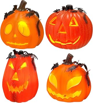Rossesay 4 Pack Jack O Lantern Pumpkins Halloween Light up Pumpkin, Orange