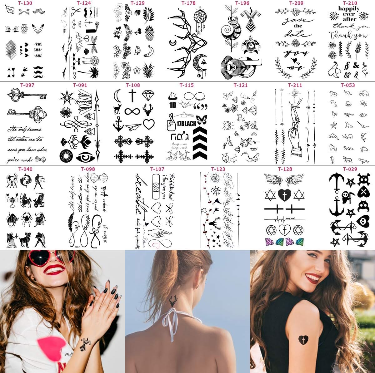Fake Black Tiny Temporary Tattoo Non-Toxic Ink No Pain Low Cost Waterproof Durable Body Art Stickers 20 Sheets For Men Women Kid Hands Neck Wrist Cover