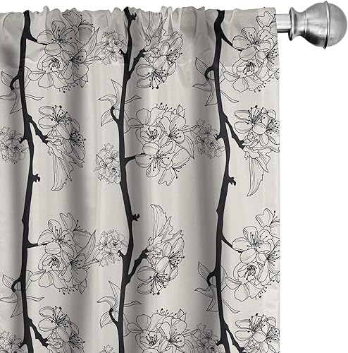 Miniatura 39 de Ambesonne - Cortinas a cuadros marrones, impresión azul asociada con cuadrados y rayas en un diseño geométrico, tratamientos de ventana, juego de 2