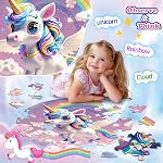 72 Pieces Shimmery Jumbo Floor Puzzle for Girls 3-5 4-6 Age Floor Puzzles for Boys and Girls Large Round Floor Jigsaw Puzzles (Unicorn, One Size)