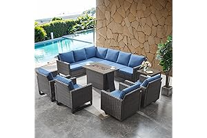 HUMMUH Outdoor Patio Wicker Furniture Sets with Fire Pit