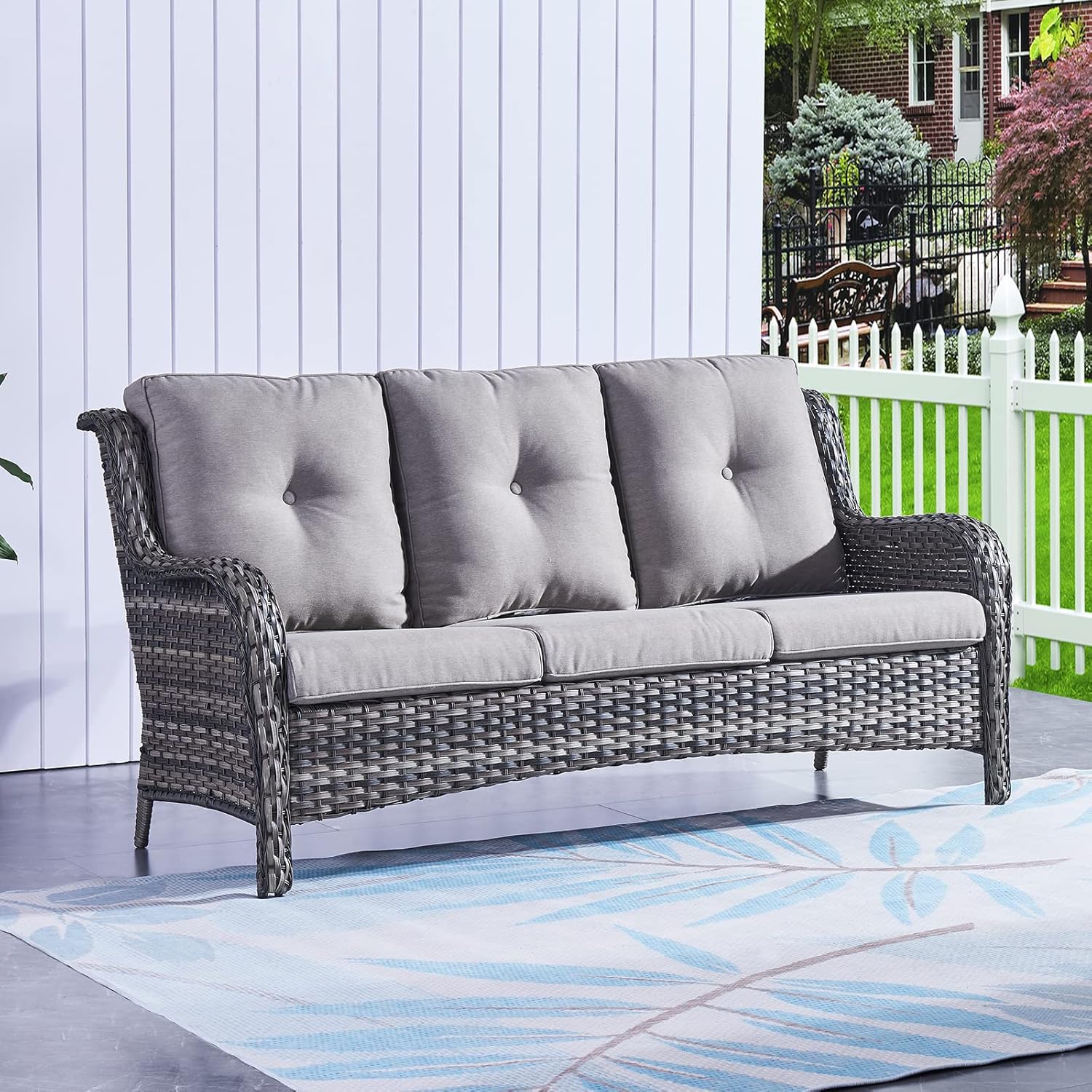 Rilyson Outdoor Couch Patio Sofa 3Seater Rattan Wicker