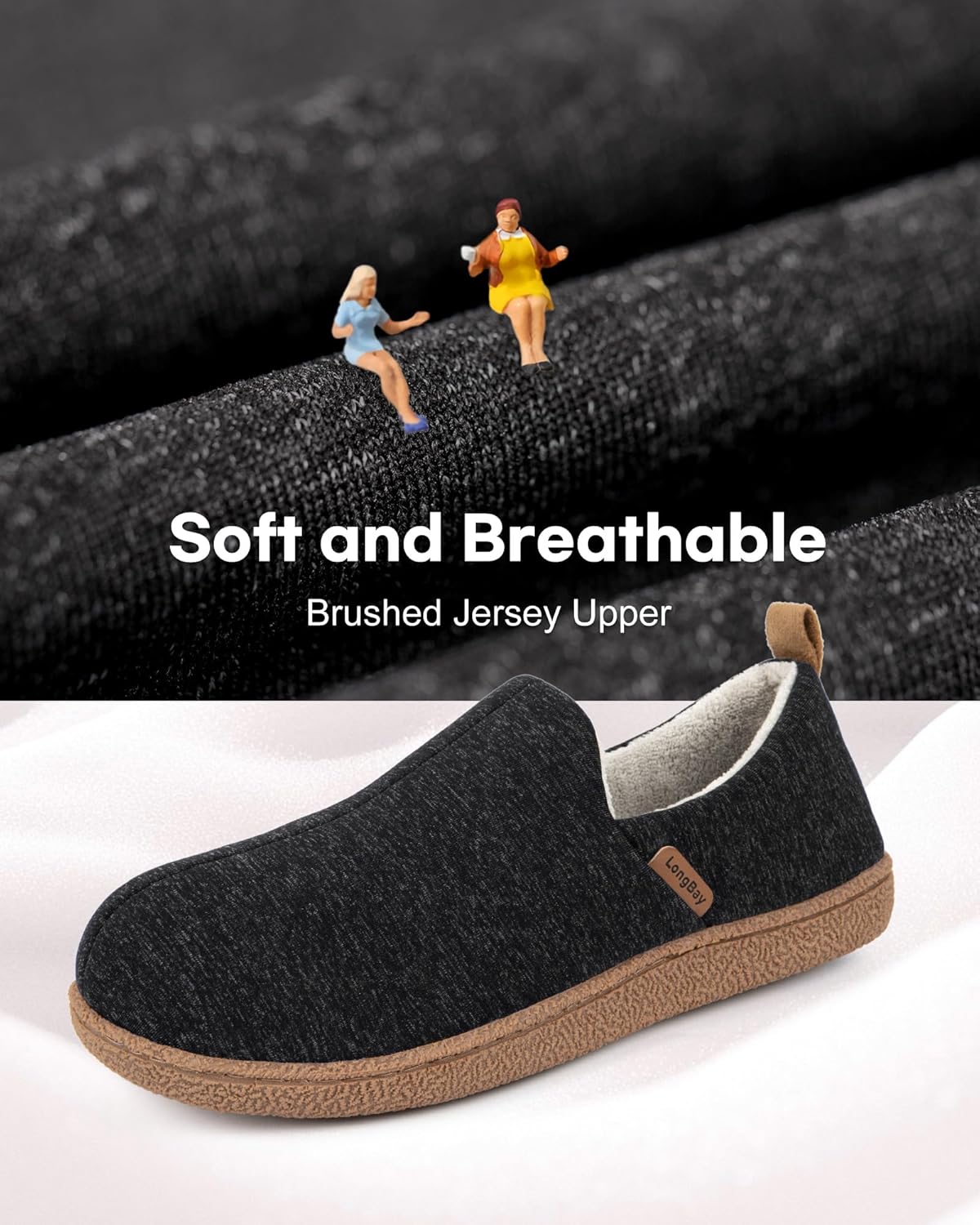 LongBay Women's Memory Foam House Shoes Cozy Brushed Jersey Slippers for Indoor Outdoor - Image 5