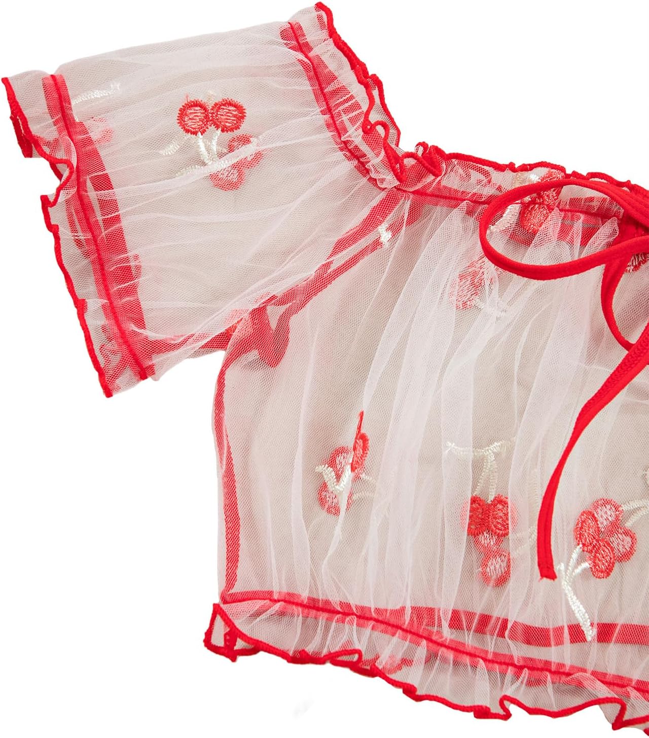 Lilosy Sexy Stretch Ruffle Tie Sheer Mesh Lingerie Set Outfits - Image 3