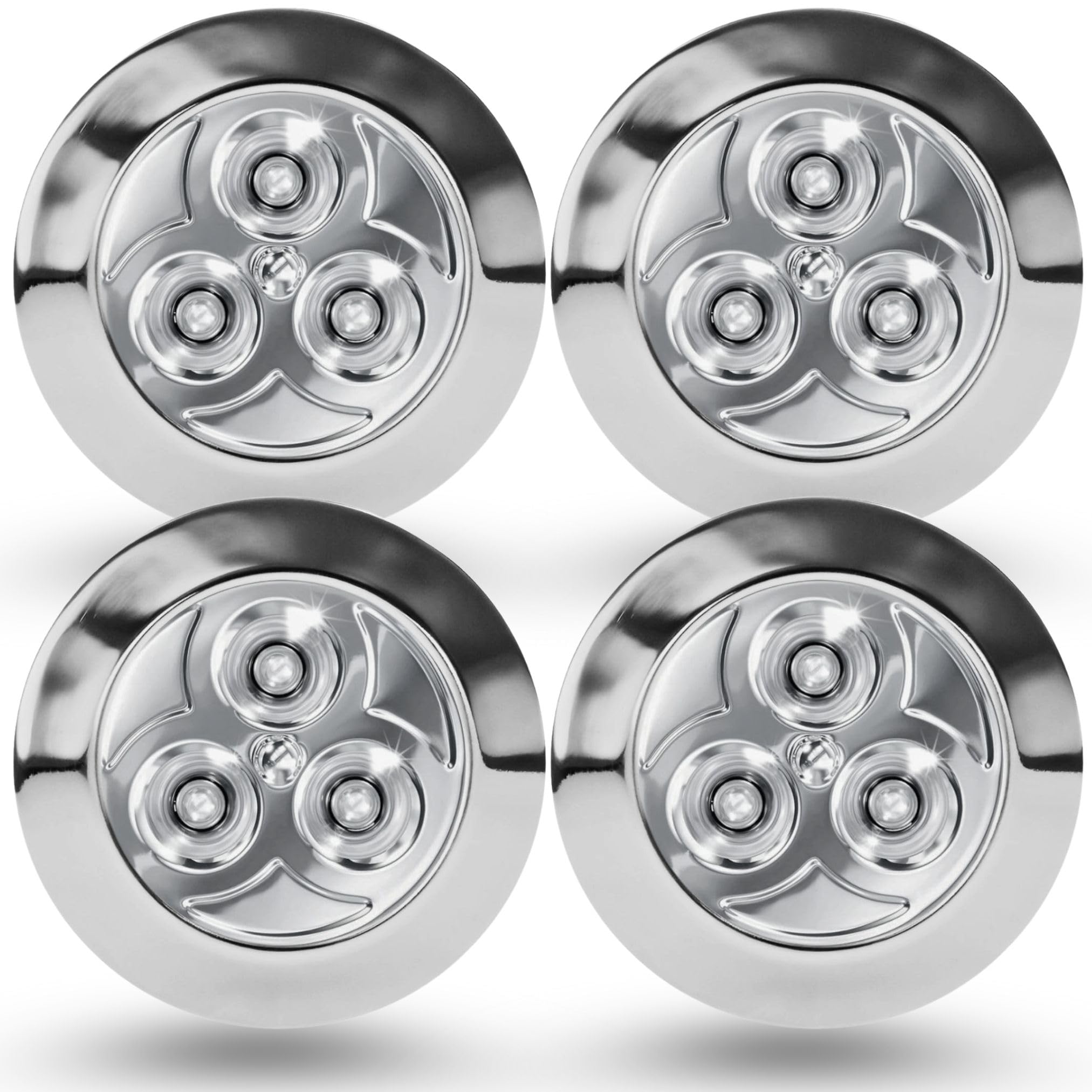 AKH® LED Push Lights | 4 Pack | Battery Operated Stick‑On Mini Puck Lights with Push Activation | Wireless LED Night Lights for Under Cabinet, Closet & Cupboard