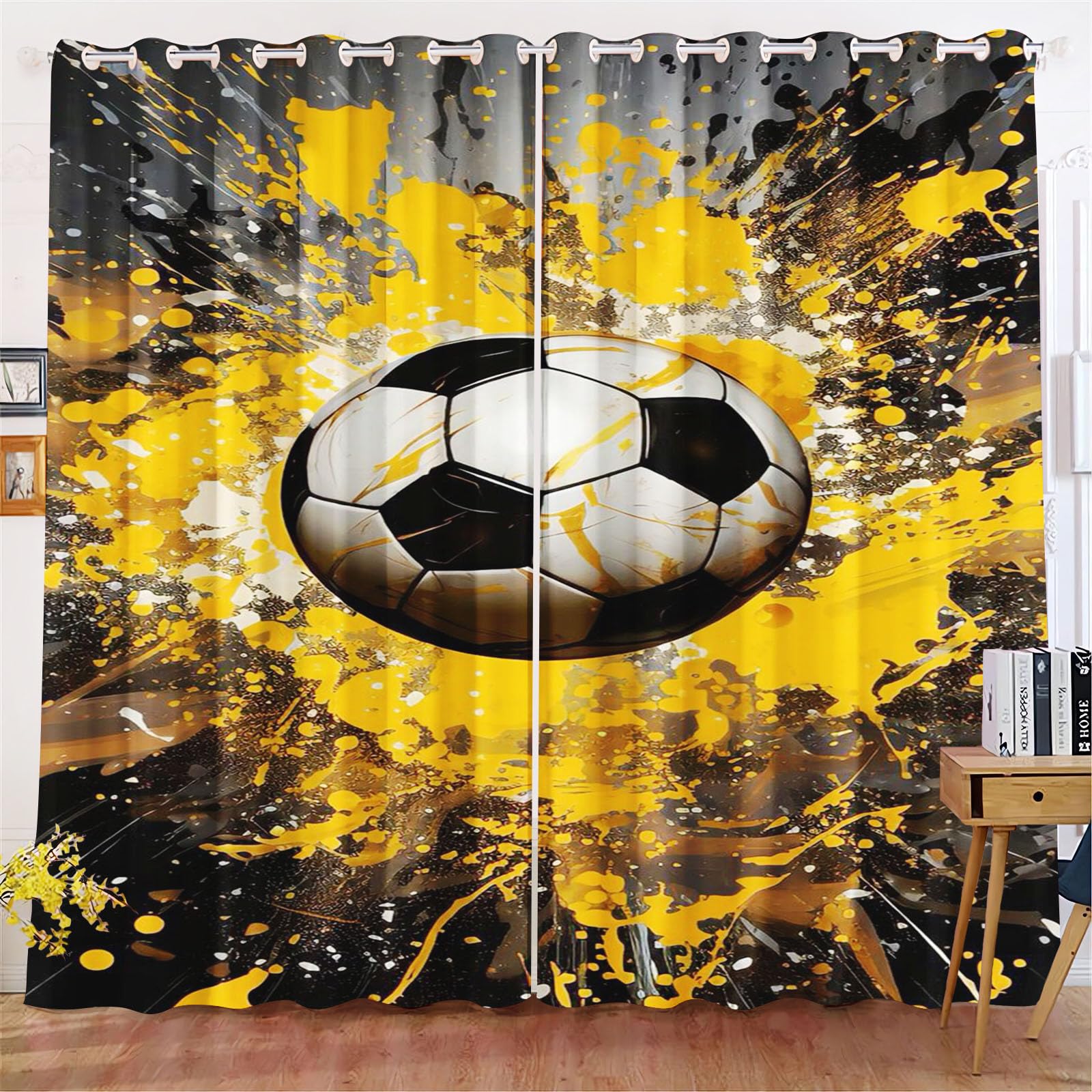 Fußball Gardinen Verdunkelungsvorhänge Für Kinderzimmer Jungen Fußball Sport Blickdicht Vorhänge Fußball Verdunkelungsvorhang Für Schlafzimmer (1,220x215cm(BxH)/ 110x215cmx2)