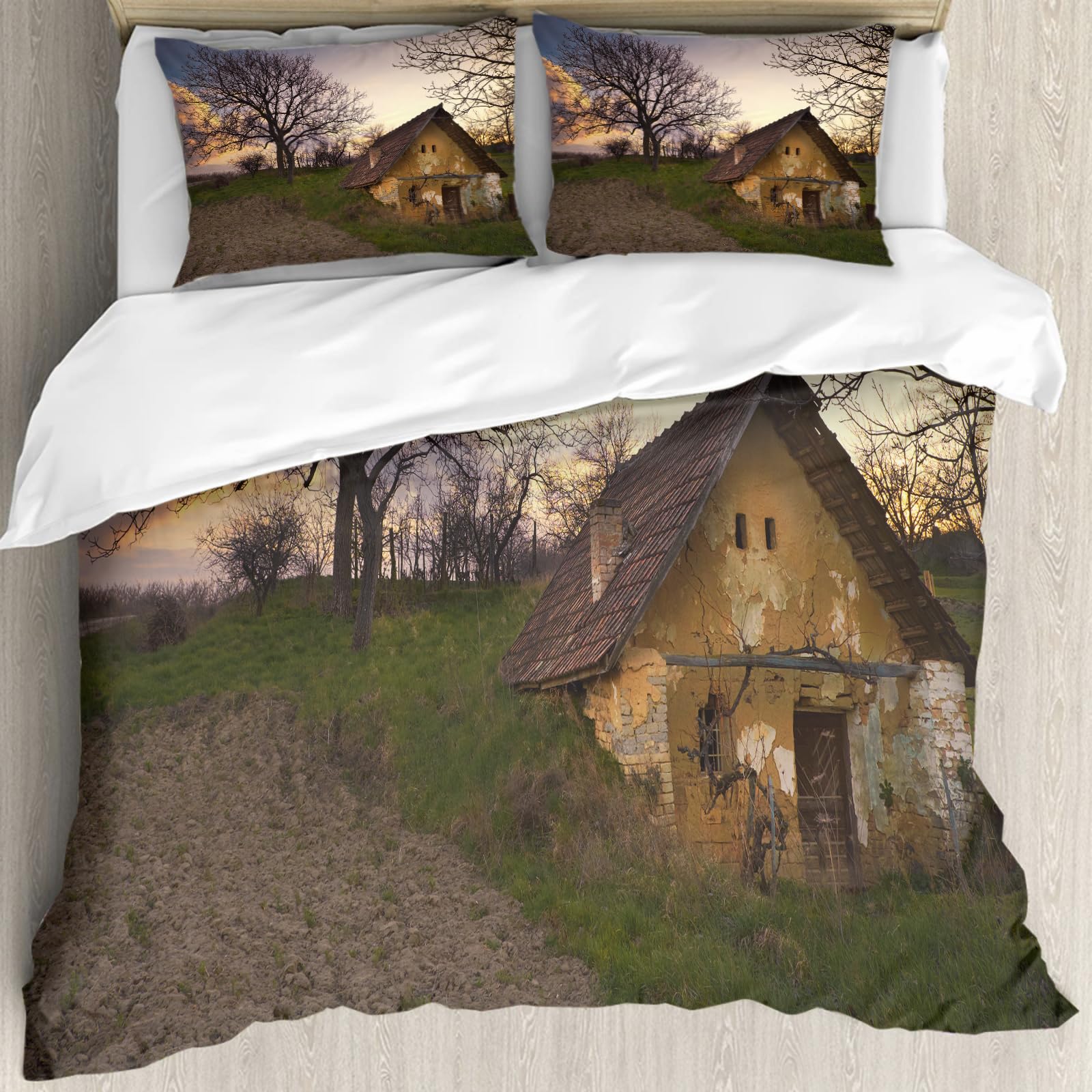 Housse de couette rustique 228x264 cm et taies pour lit hypoallergénique