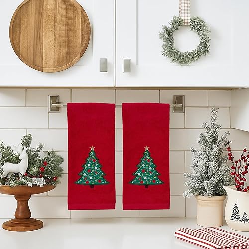 Miniatura 233 de Juego de 2 toallas de mano de baño de Navidad, color gris oscuro, 100% algodón, bordadas, diseño de copos de nieve, 16 x 25 pulgadas, toallas 24 Let