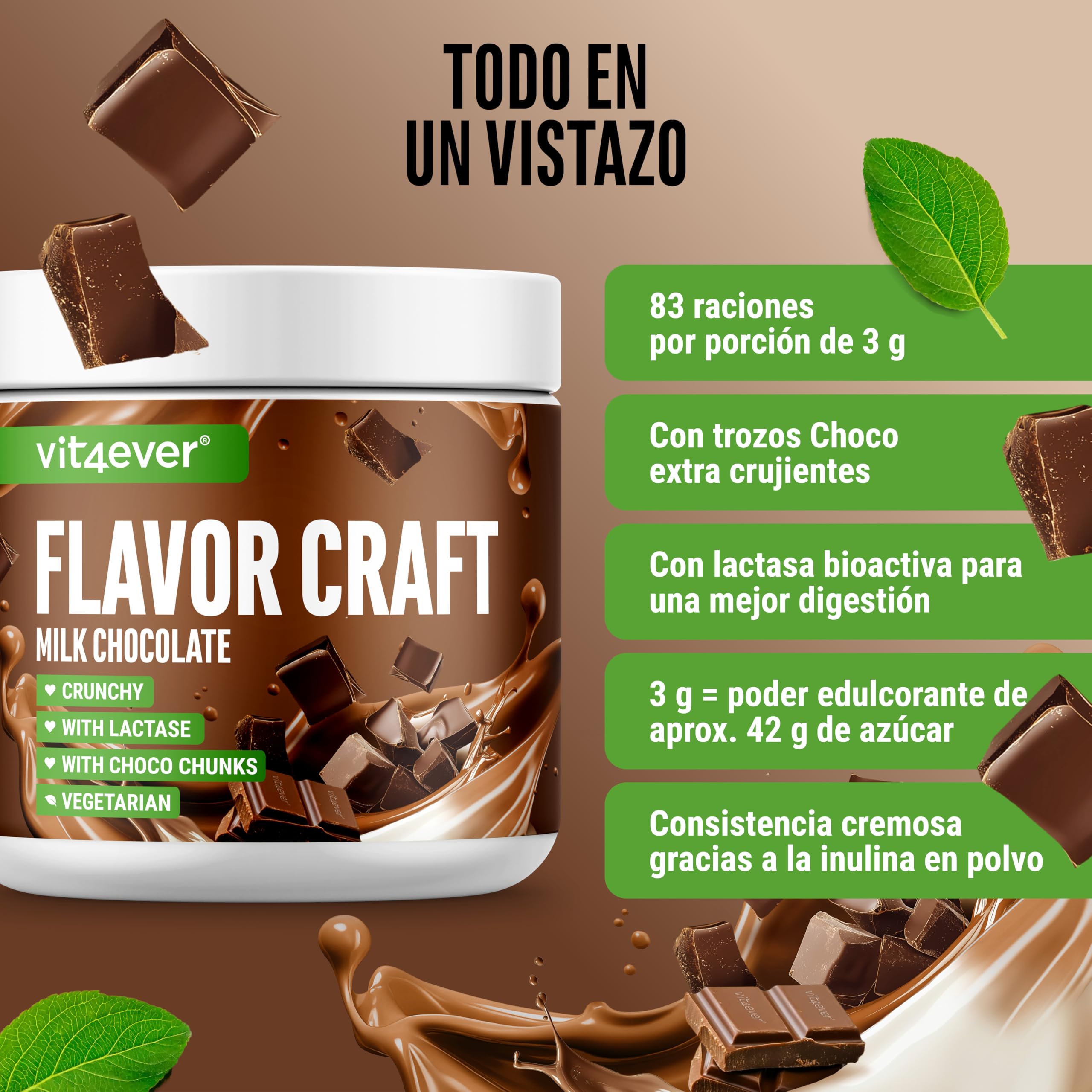 Polvo aromatizante Chocolate con leche - 250 g - Sabor y dulzor deliciosos - Uso versátil para alimentos y bebidas - Polvo aromatizante - FLAVOR CRAFT