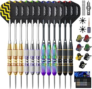 TURNART Steel Tip Darts Set - Professional 12pc Metal Darts 22/24g with Aluminum Shafts, Stylish Case & Extra Flights