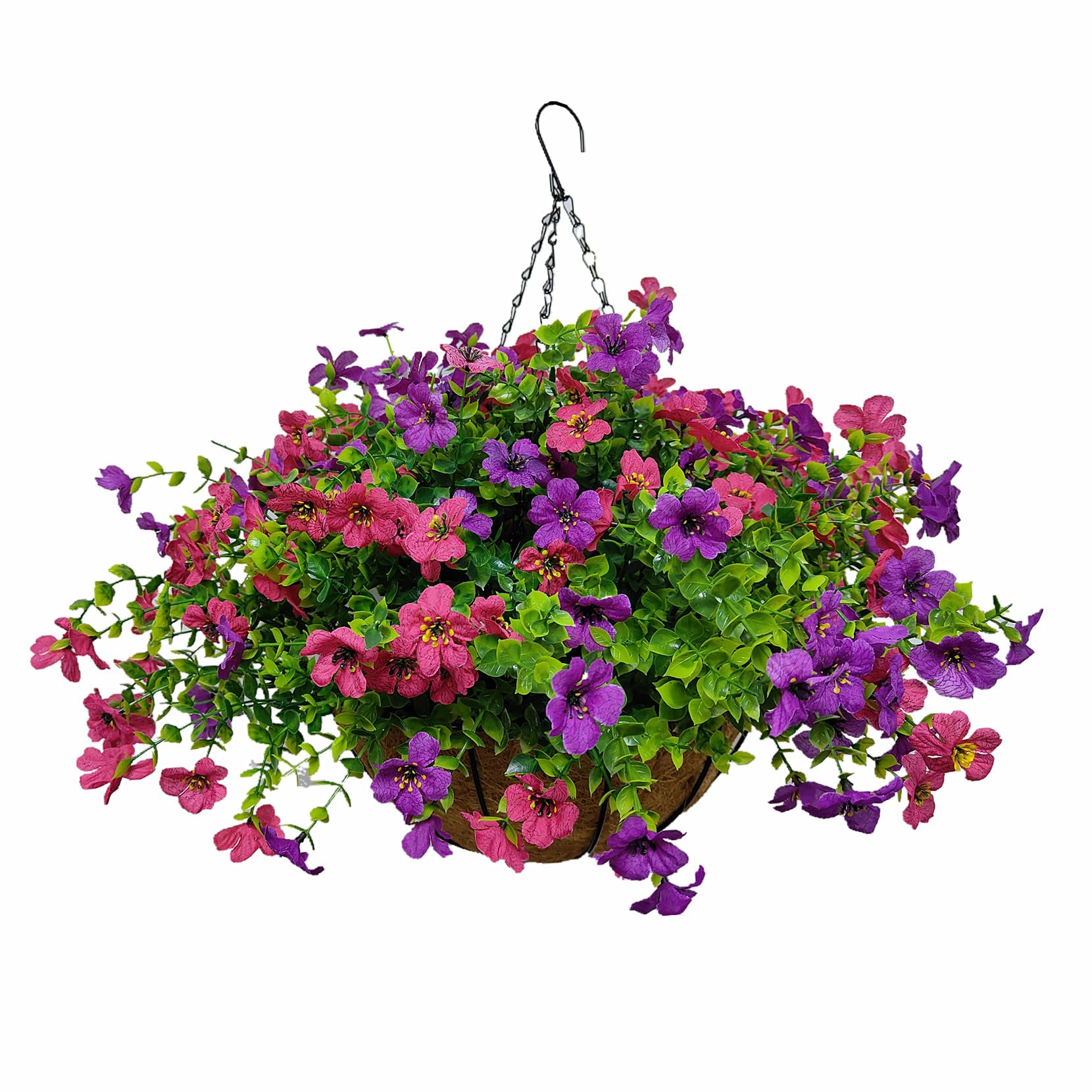 Aflorshope Artificial Violet Flowers Hanging Artificial Violet Flowers Hanging Fake Flowers Faux Plants Basket for Outdoor Garden Porch Window Box Patio Yard Decor (Purple and Rose Red)