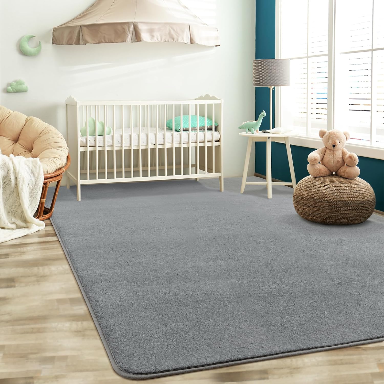 Softlife Area Rug for Bedroom Living Room, Solid Grey Non-Slip 6x9 Fluffy Carpet with Soft Low Pile for Kids Boys Girls, Machine Washable Fuzzy Aethetic Rugs Home Dorm Decor