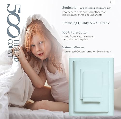 Miniatura 5 de Juego de las mejores sábanas de 500 hilos tamaño Queen hecho 100 % de algodón de fibras largas juego de sábanas profundas de 4 piezas fresco, suave