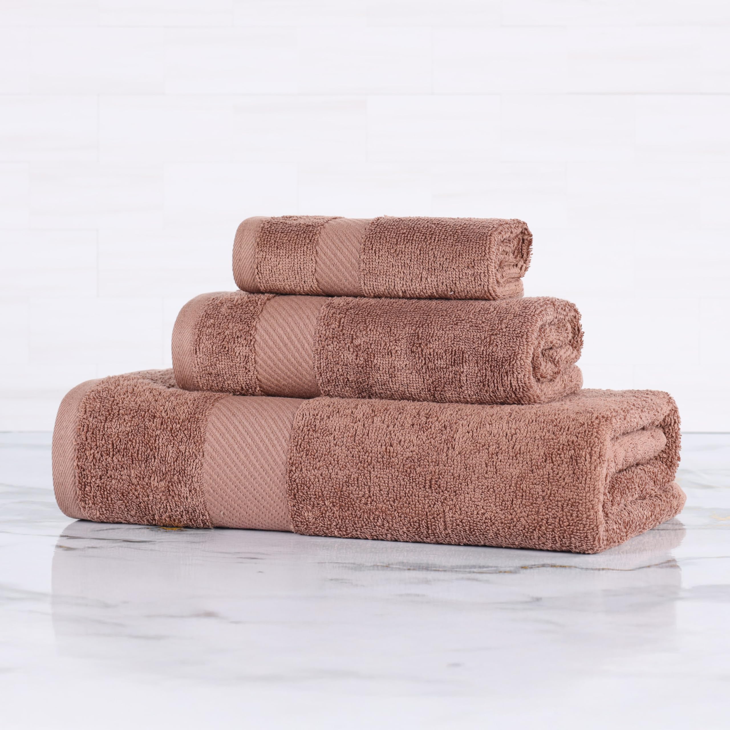 SUPERIOR Kendell 3 Piece Egyptian Cotton Towel Set, Highly-Absorbent, Plush Luxury Towels, Dobby Border, Solid, Face Towel, 13” x 13”, Hand Towel, 16”