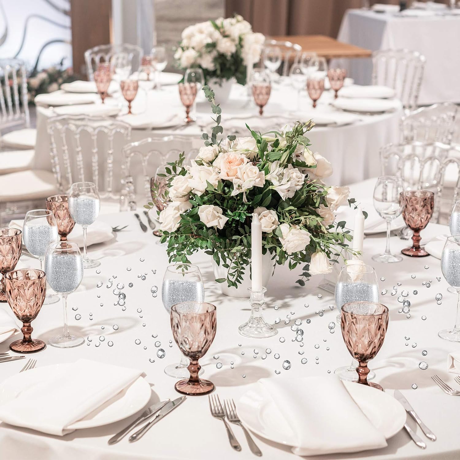 Hicarer 7000 Pieces Diamond Decorations Bling Bling Diamond Vase Filler Acrylic Gem Table Scatter Crystals in Four Sizes Table Decorations for Wedding Birthday Party Bridal Shower(White) - Image 6