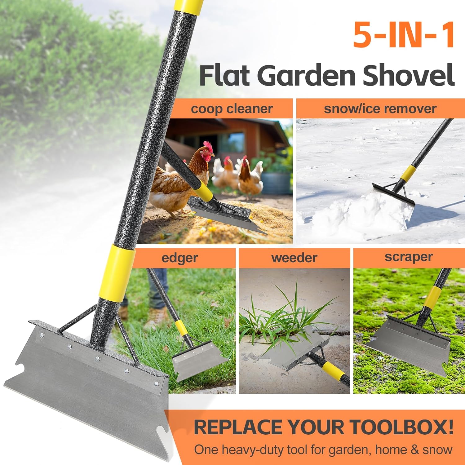 Floor Scraper Long Handle - Weed Scraper Tool,Multifunctional Garden Cleaning Flat Shovel,Heavy Duty Metal Sharp Blade for Lawn Edging,Sidewalk Weeding,Driveway Steps Snow Shovel Ice Removal 60"