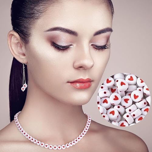 Miniatura 5 de Cuentas de corazón para pulseras, 400 unidades, cuentas espaciadoras de corazón sueltas de acrílico de 0.276 in, cuentas de poni de corazón rojo