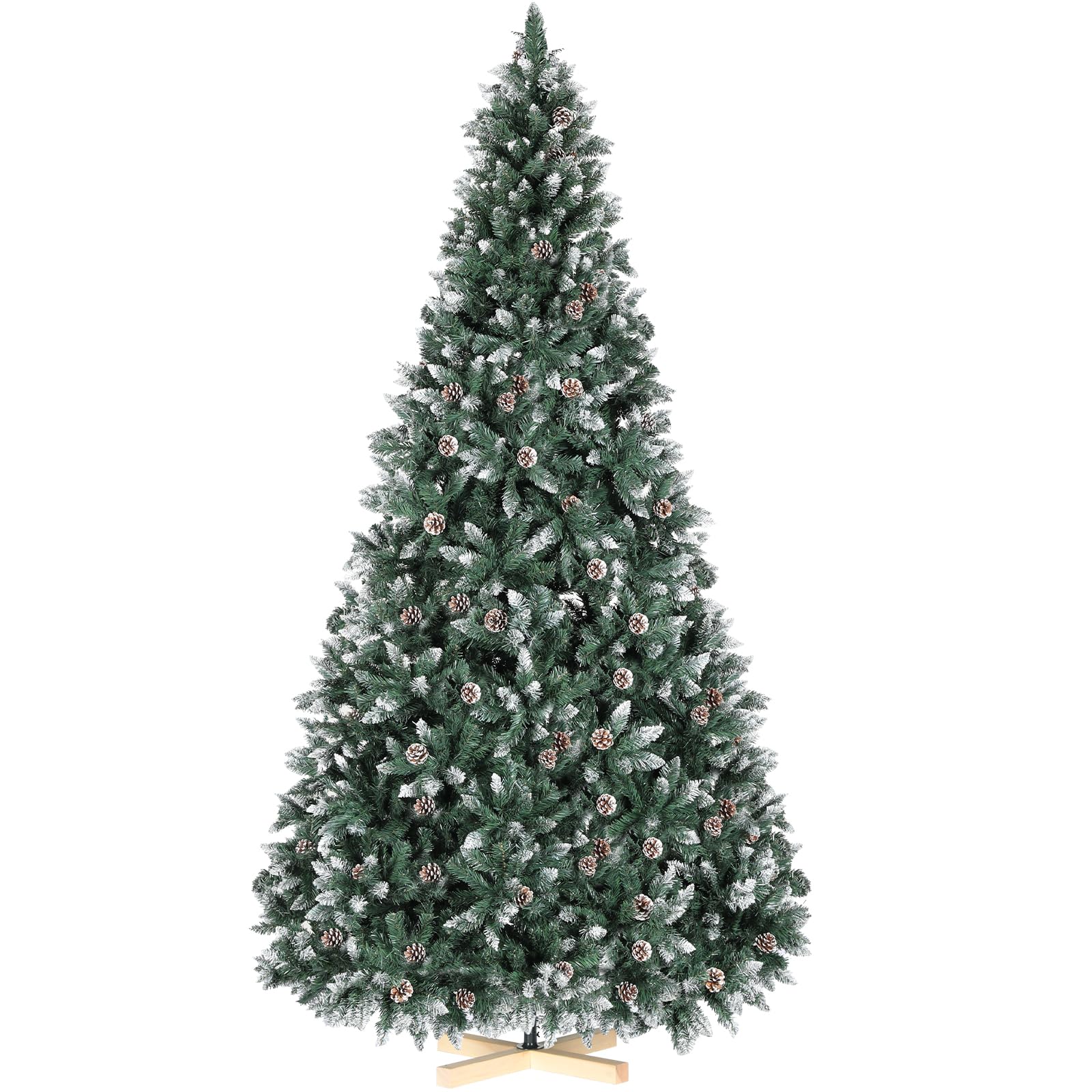 Clevich 150cm Sapin de Noël Artificiel, Sapin Nordmann Premium, Arbre de Noël avec Socle en Bois, Pin Enneigé et Vrais Cônes, 676 Branches, Aspect Hivernal, Montage Facile, Décoration de Noël