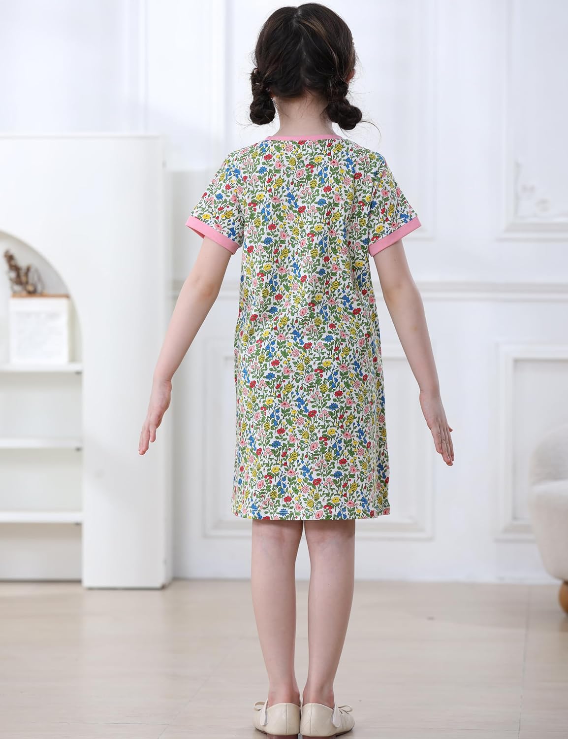 FreeLu Girls' Cotton Short Sleeve Dresses Cute Stripe Cartoon Patterned Casual Sundress - Image 5