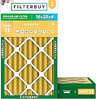 Filterbuy 16x25x4 MERV 11 Air Filters (2-Pack) - Pet & Allergy Defense HVAC Furnace Filters, Electrostatic Pleated, Made in USA