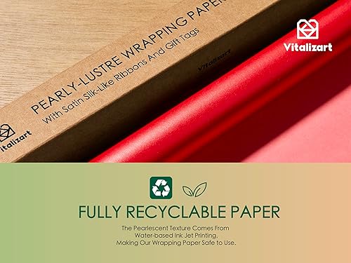 Miniatura 7 de Vitalizart Juego de papel de regalo rojo de 17 pulgadas con cinta de satén similar a la seda y etiquetas de regalo, envoltura de regalos de Navidad