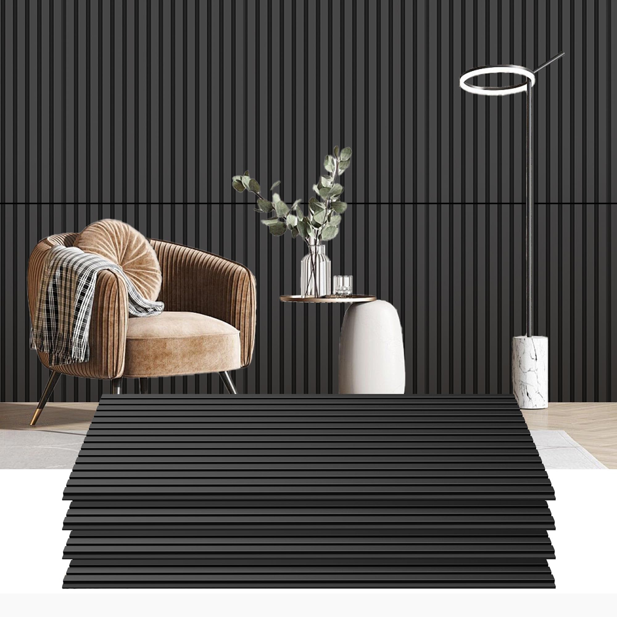 4 Pack Wood Panels for Wall - 47.2"×23.6" Wood Slat Acoustic Panels for Wall, Soundproof Panels, 3D Fluted Panels for Interior Wall Decor (Matte Black)