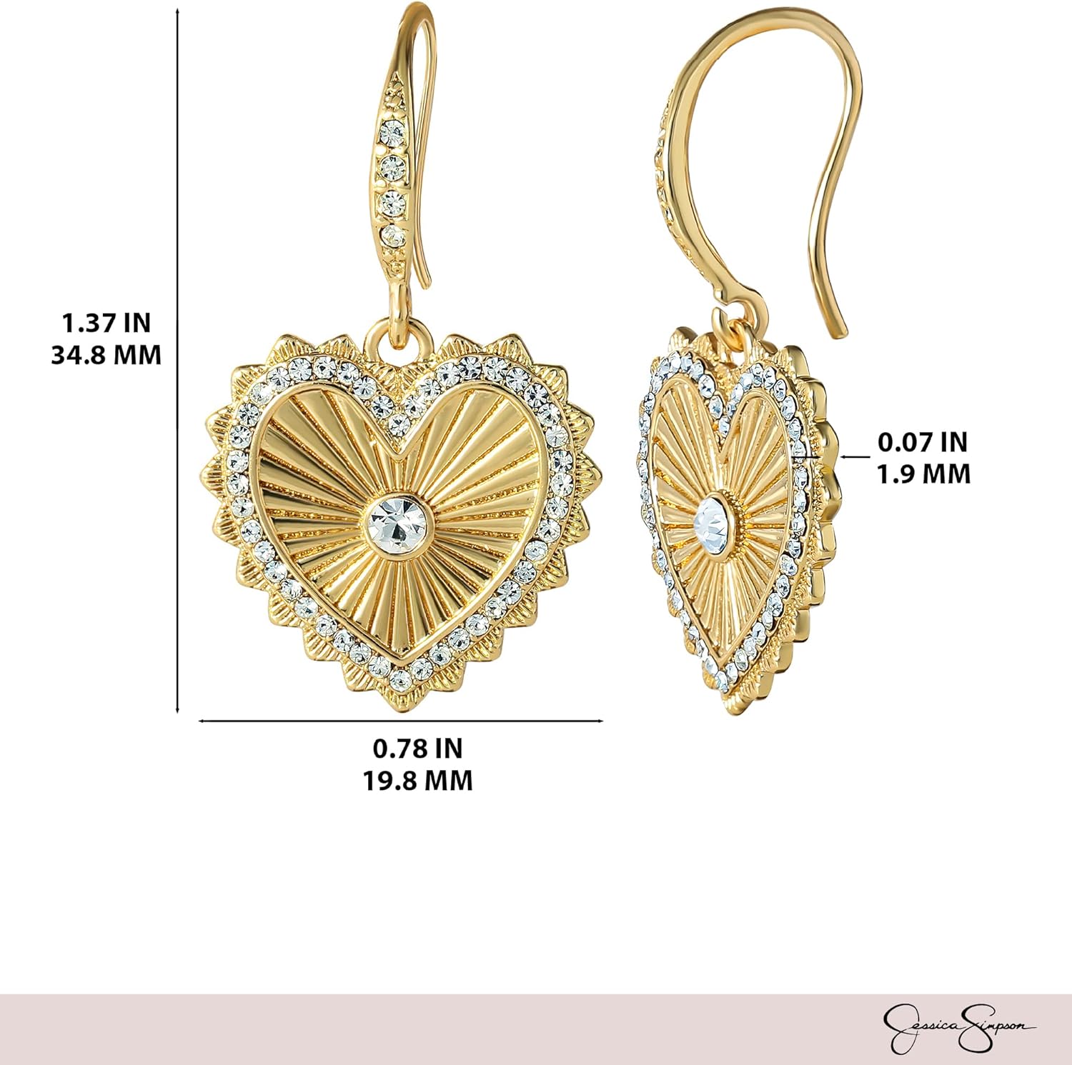 Jessica Simpson Womens Heart Earrings - Gold-Tone Valentines Earrings with Rhinestones - Image 6