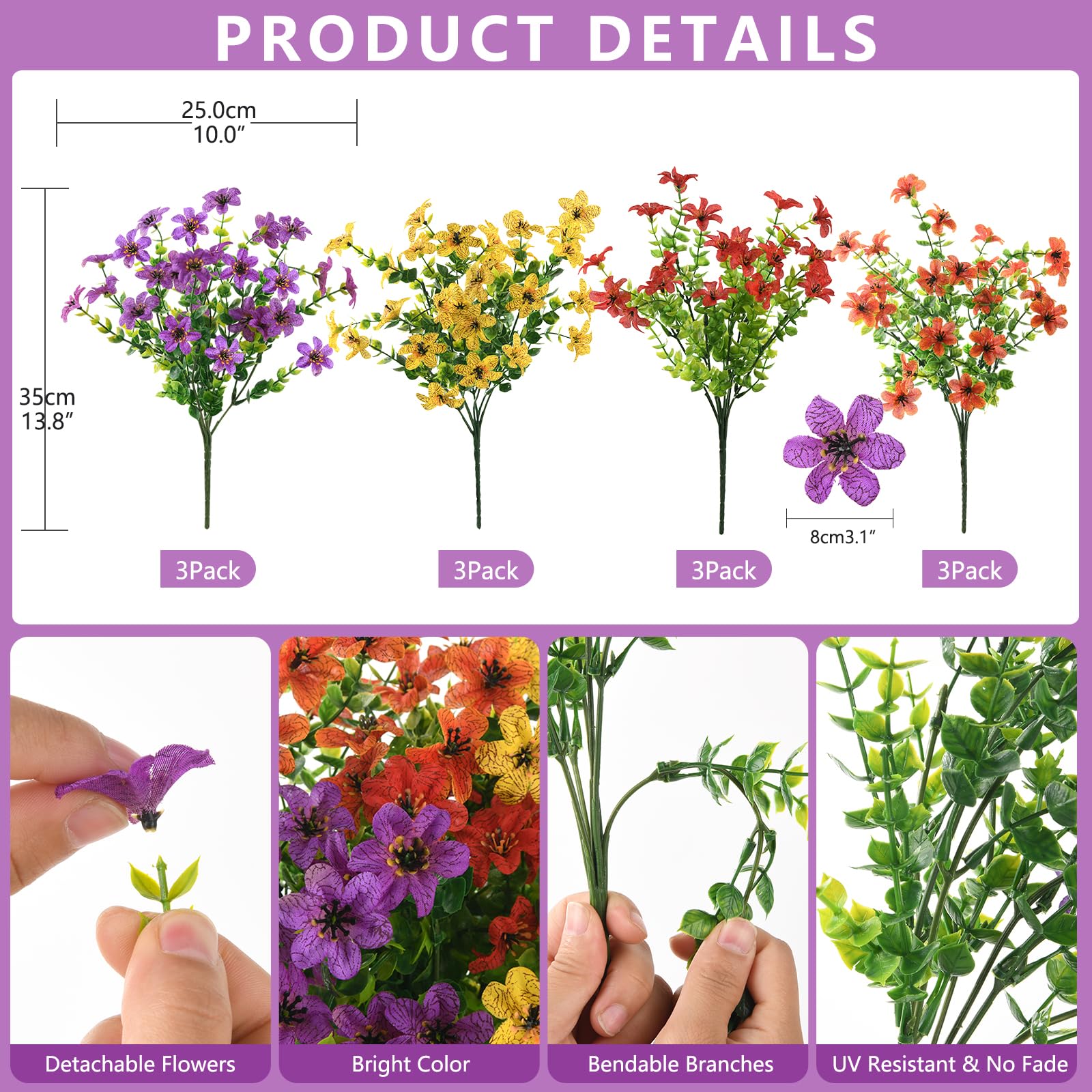 Künstliche Blumen für den Außenbereich, Mehrfarbig, Kunstseide, Frühlings- und Sommerdekoration, künstliche Pflanzen, UV-beständig, kein Verblassen, für Zuhause, Pflanzgefäß, Veranda, Terrasse, Hof