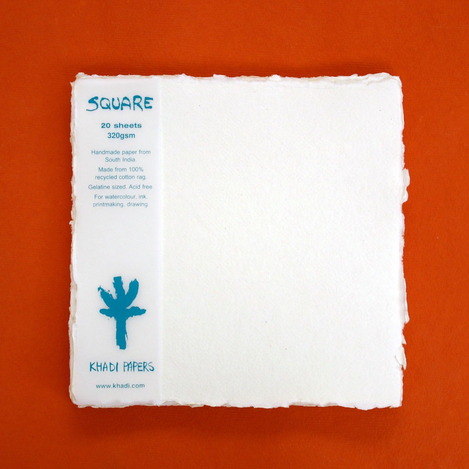 KHADI PAPER SQUARE WHITE RAG PAPER (20 SHEETS) PACKS SP4-2W 320 GSM 8" X 8"