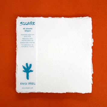 KHADI Paper Square White RAG Paper 20 Sheets Packs SP4-2W 320 GSM 8" X 8"