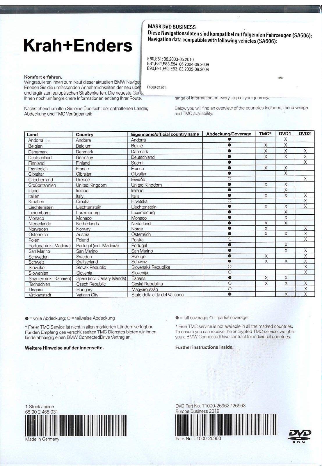 BMW Navi DVD 2019 Europa Business Map 2019 + Einkaufschip