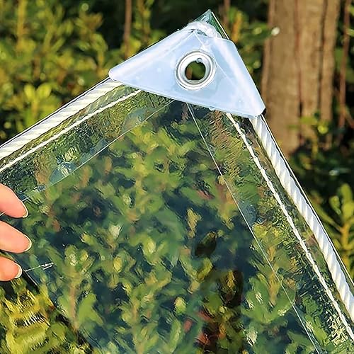 Miniatura 2 de Lona transparente de vinilo impermeable resistente de 14 mil de grosor, lona de vidrio de 4.5 x 6.5 pies con ojales de metal, protege contra el