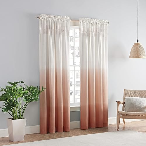 Vue Arashi Modern Boho Decorative Ombre Rod Pocket Window Curtain for Living Room (1 Panel), 52 in x 63 in, Melon