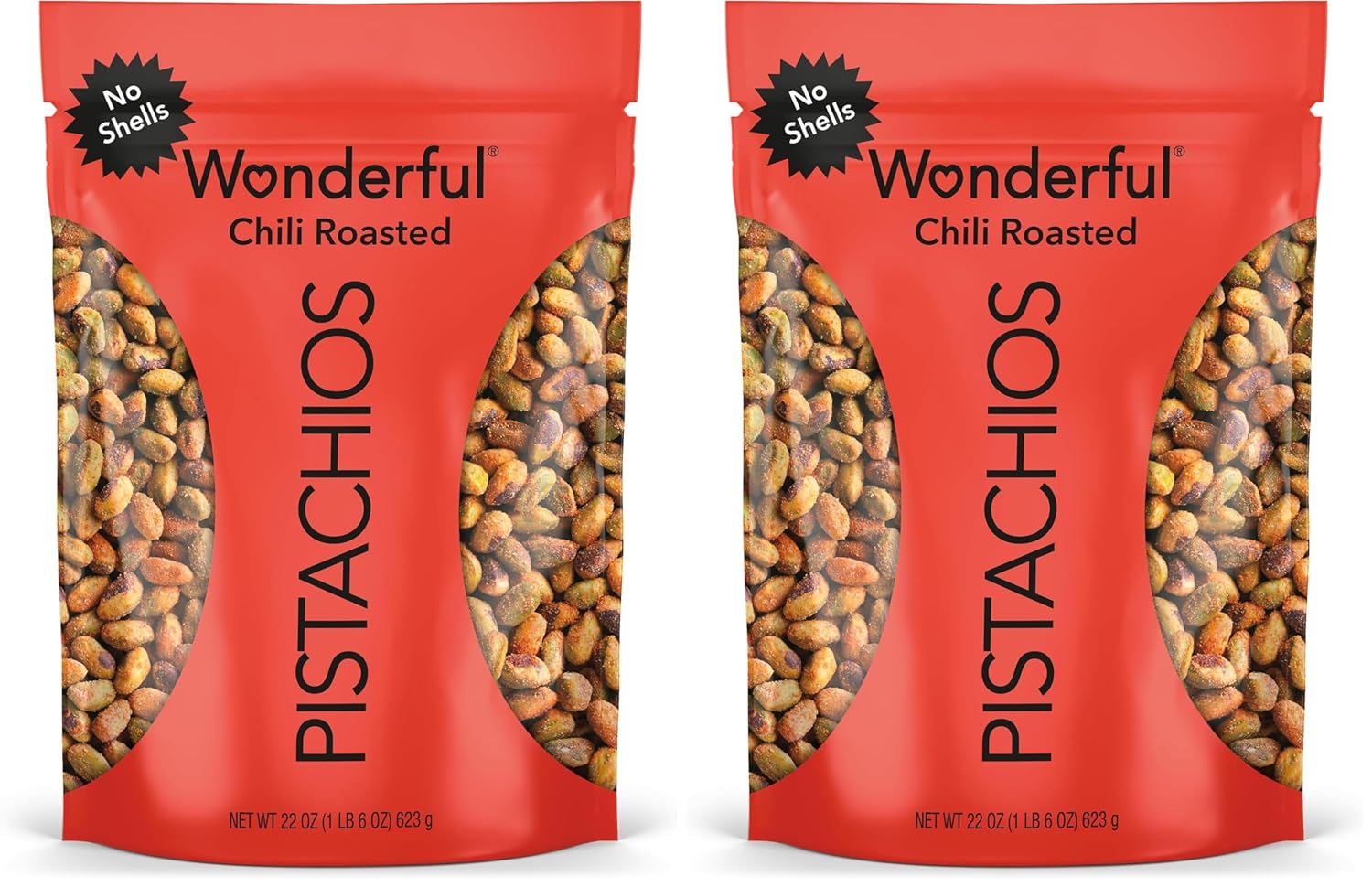 Wonderful Pistachios No Shells, Chili Roasted Nuts, 22 Ounce Resealable Bag, Protein Snacks, Gluten Free, Healthy Snack, Vegan Snacks