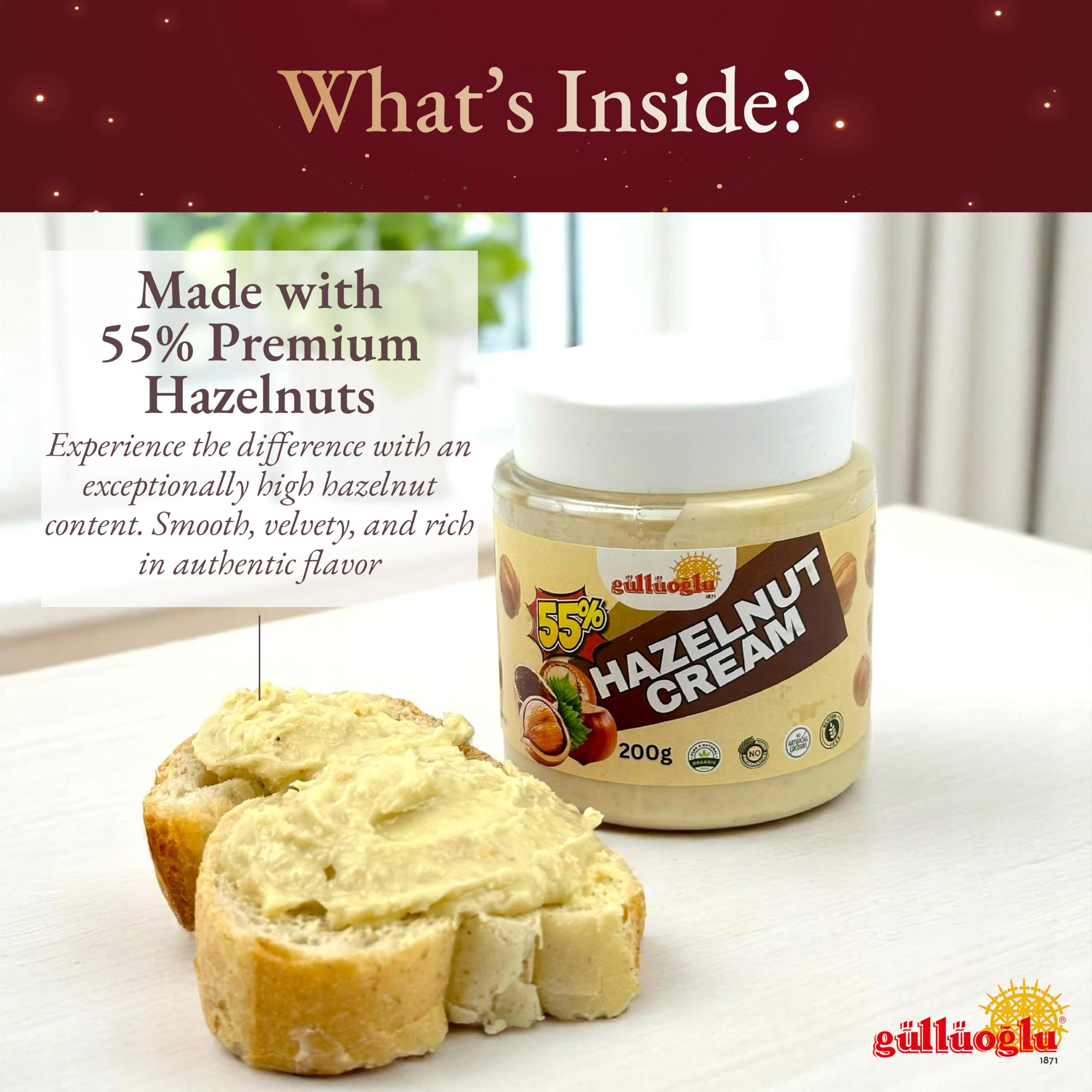 Gulluoglu Hazelnut Cream Premium Turkish Hazelnut Spread 7oz 200g All-Natural Rich Creamy No Palm Oil Traditional Turkish Dessert — view 2