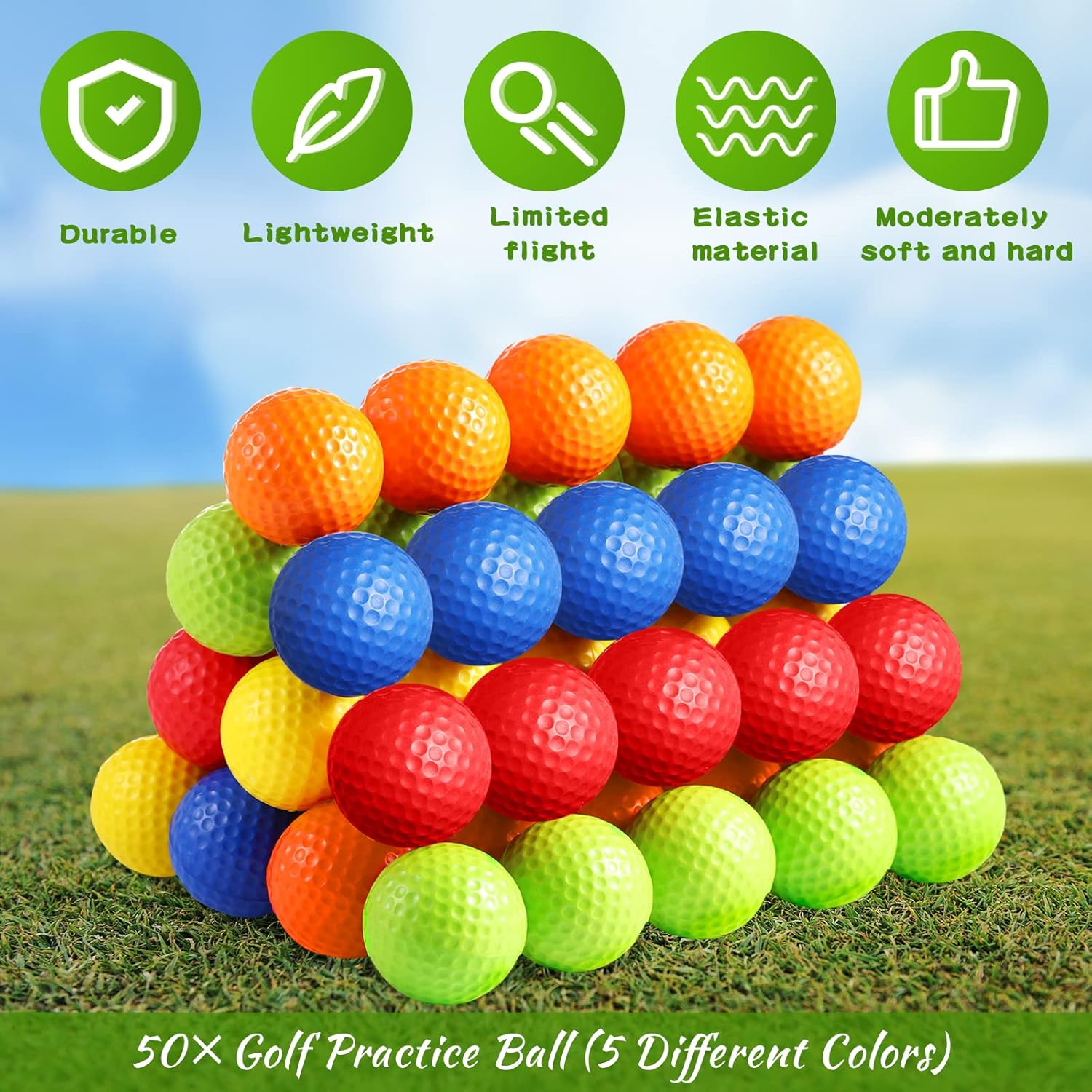 Yunsailing 50 Pack Foam Golf Practice Balls Realistic Feel Flight Training Golf Balls Bulk for Indoor or Outdoor Backyard