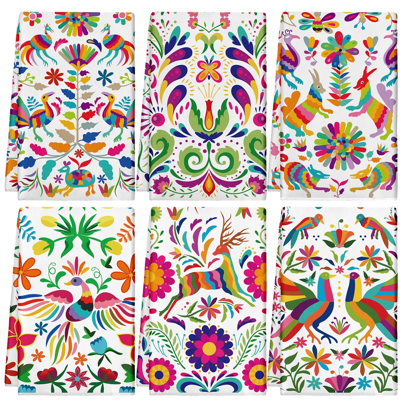 Breling Set of 6 Mexican Kitchen Towels Dia De Los Muertos Decorations Mexican Themed Dish Towel Bathroom Decorative Day of The Dead Hand Cloths Decor for Kitchen Bathroom Home Cooking, 14 x 21 Inch